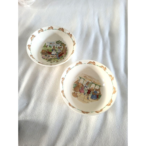 Lot of 2 Vintage Bunnykins Royal Doulton Porridge Cereal Bowls Fine Bone China - Picture 1 of 5